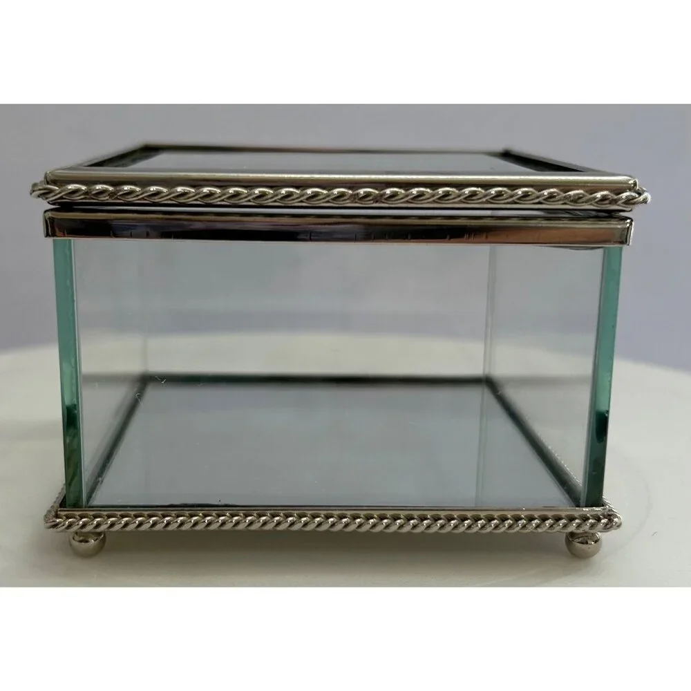 Sheridan Glass Jewelry Box Silver-Tone Minimalist Elegant Sophisticated Sleek